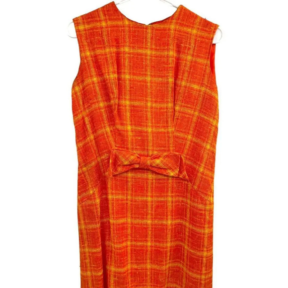 Vintage Stacy Ames Tweed Windowpane Sheath Dress Burnt Orange size 14 - Picture 2 of 16